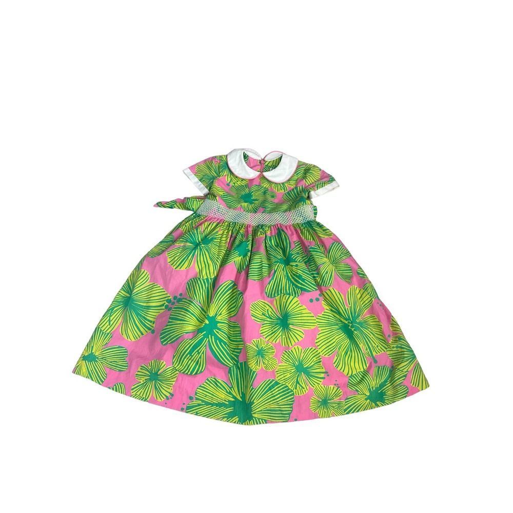 Lilly Pulitzer Vintage White Label Pink Green Dress Size 5